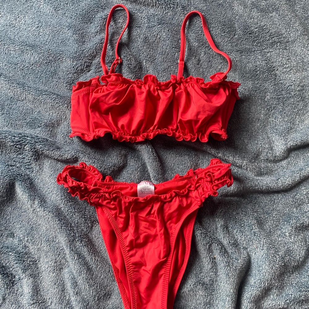 Red Ruffled Bikini Set